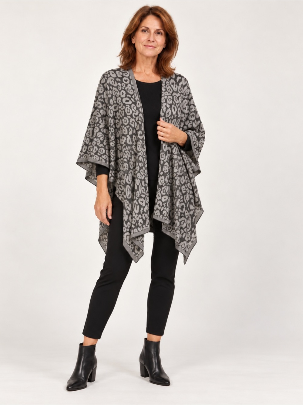 St. John Leopard Print Knit Ruana Wrap Open Front One Size